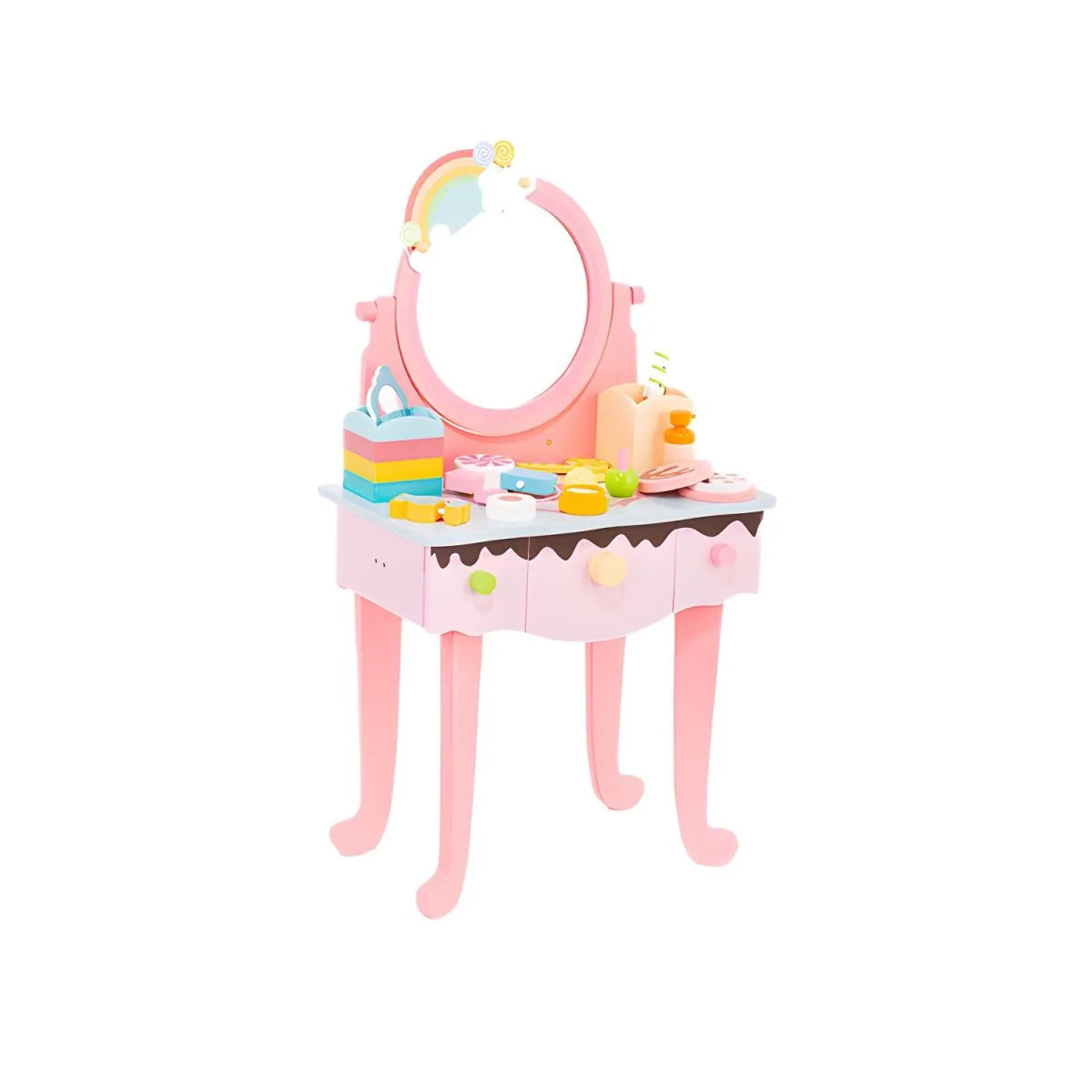 Princess-Themed Wooden Kids Vanity Set with Mirror and Storage