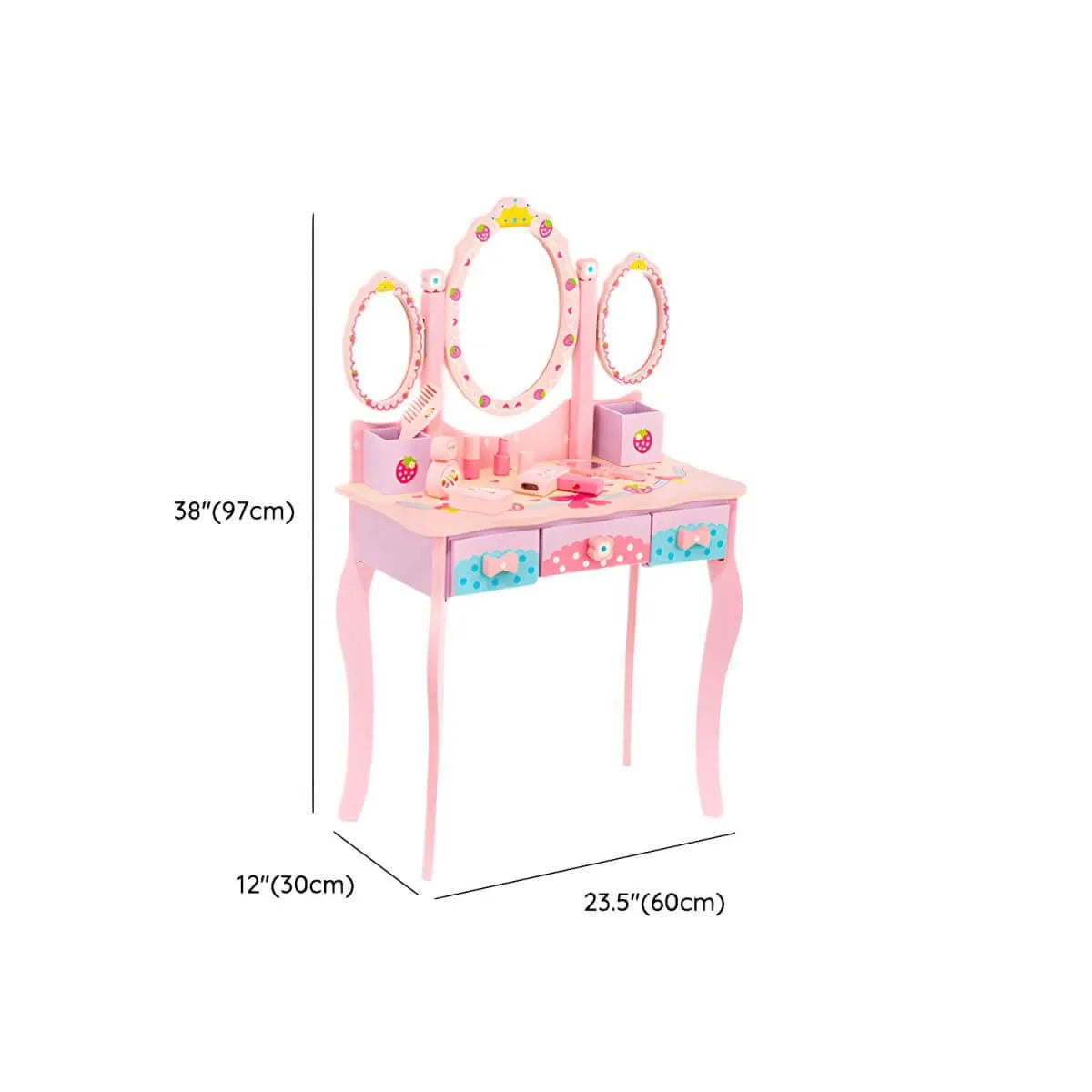 Princess-Themed Wooden Kids Vanity Set with Mirror and Storage Dimensions