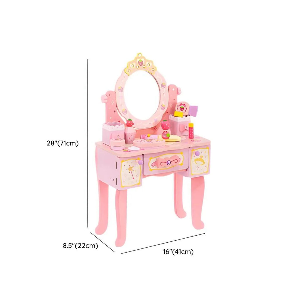 Princess-Themed Wooden Kids Vanity Set with Mirror and Storage Dimensions