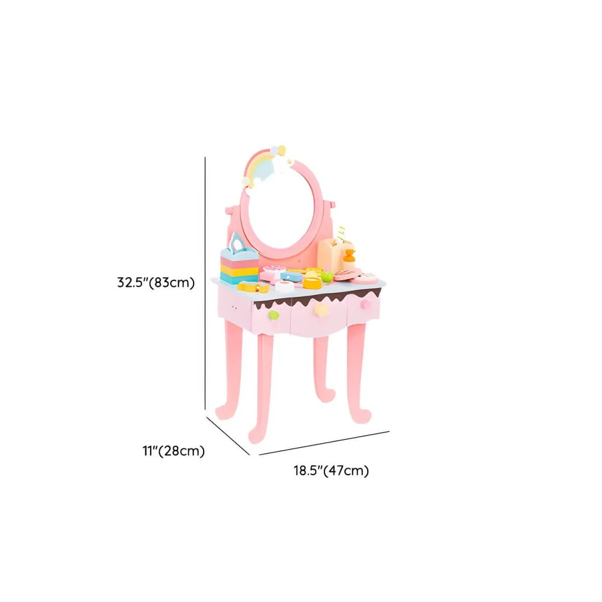 Princess-Themed Wooden Kids Vanity Set with Mirror and Storage Dimensions