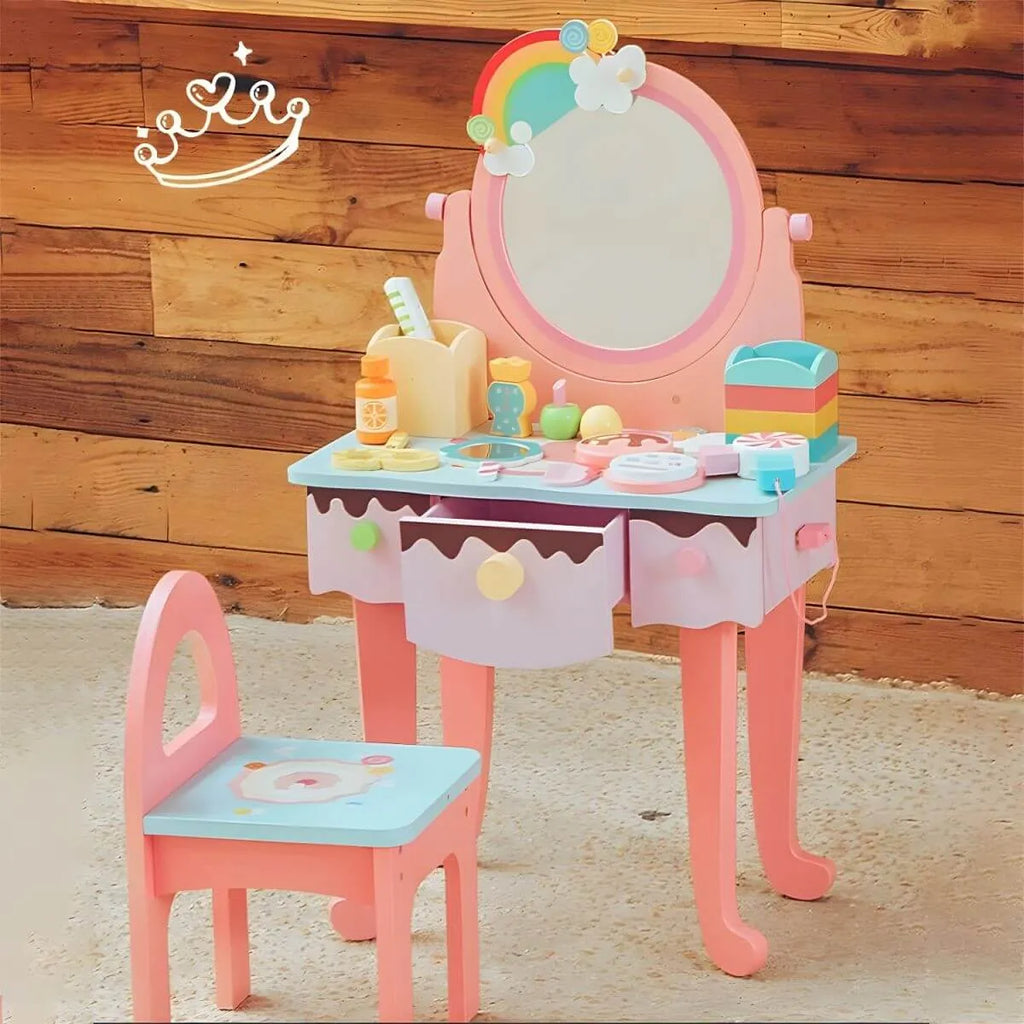 Princess-Themed Wooden Kids Vanity Set with Mirror and Storage Main Product Image