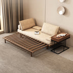 Modern Nordic khaki solid wood sofa bed with pull out feature and convertible sleeper design