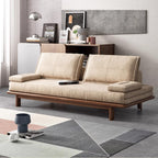 Modern Nordic khaki solid wood sofa bed with pull out feature and convertible sleeper design