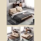Modern Nordic khaki solid wood sofa bed with pull out feature and convertible sleeper design