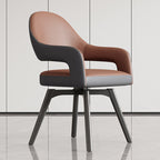 Modern Leather Swivel Arm Chair with Metal Frame Enlarged Size