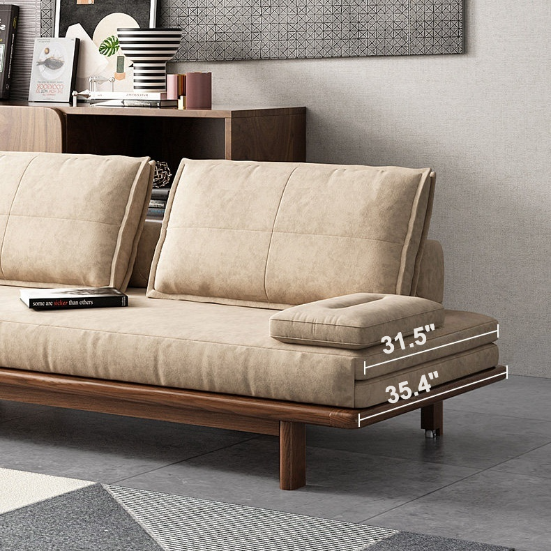 Modern Nordic khaki solid wood sofa bed with pull out feature and convertible sleeper design