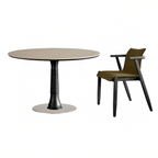 Travertine Sintered Stone Dining Table with Sculptural Ash Wood Base