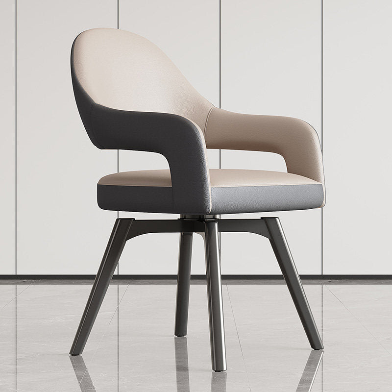 Modern Leather Swivel Arm Chair with Metal Frame Enlarged Size