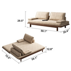 Convertible sleeper sofa in khaki with pull out wood design and Nordic style