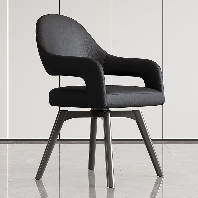 Modern Leather Swivel Arm Chair with Metal Frame Enlarged Size