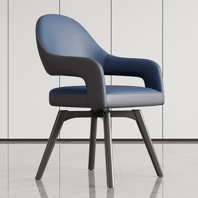 Modern Leather Swivel Arm Chair with Metal Frame Enlarged Size
