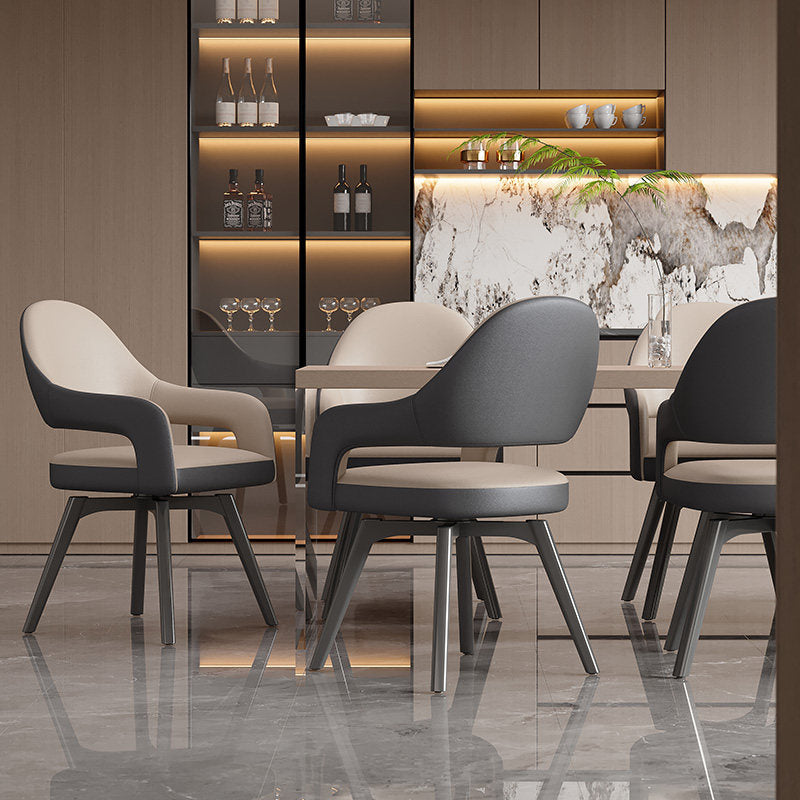 Modern Leather Swivel Arm Chair with Metal Frame Enlarged Size