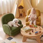 Pudding Kids Accent Chair With Embracing Back and Soft Plaid Upholstery