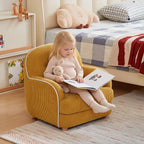 Pudding Kids Accent Chair With Embracing Back and Soft Plaid Upholstery