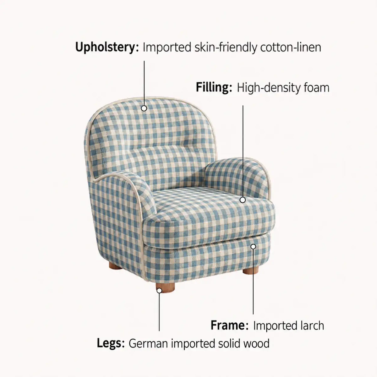 Pudding Kids Accent Chair With Embracing Back and Soft Plaid Upholstery