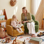 Pudding Kids Accent Chair With Embracing Back and Soft Plaid Upholstery