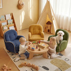 Pudding Kids Accent Chair With Embracing Back and Soft Plaid Upholstery