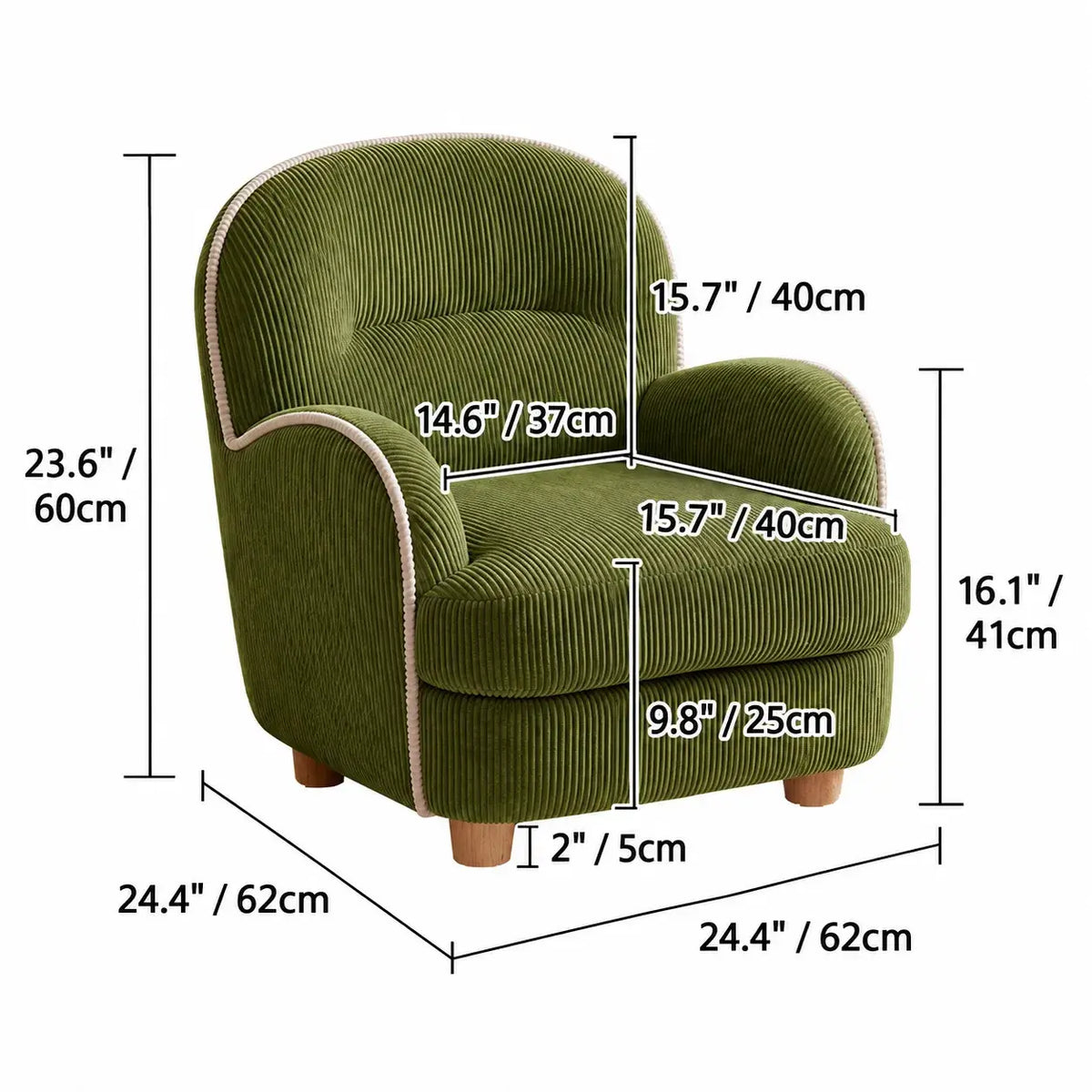 Pudding Kids Accent Chair With Embracing Back and Soft Plaid Upholstery Dimensions