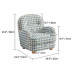 Pudding Kids Accent Chair With Embracing Back and Soft Plaid Upholstery Dimensions