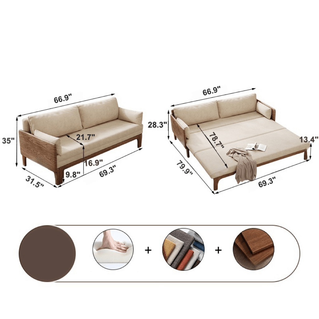 Pull-Out Sofa Bed With High-Density Foam Cushion