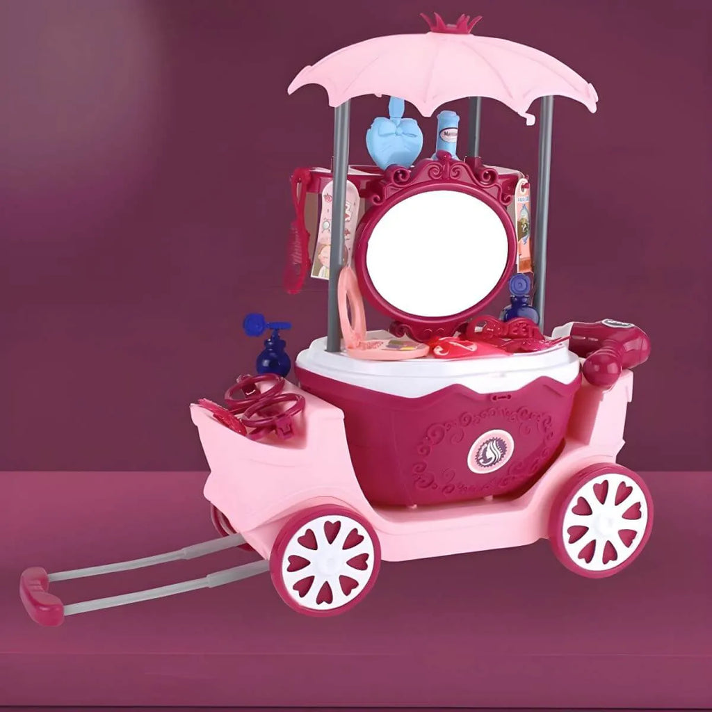 Purple Plastic Carriage-Style Kids Makeup Vanity with Mirror & Storage