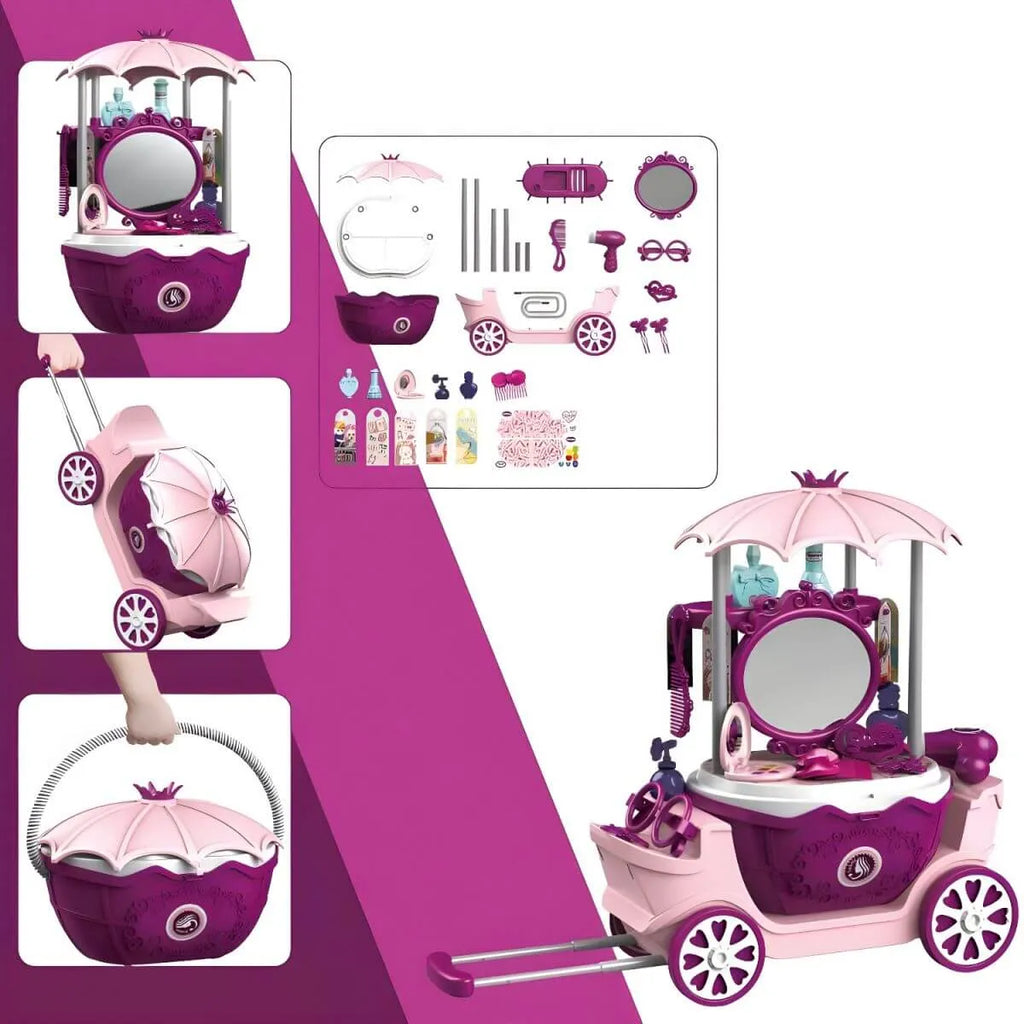 Purple Plastic Carriage-Style Kids Makeup Vanity with Mirror & Storage