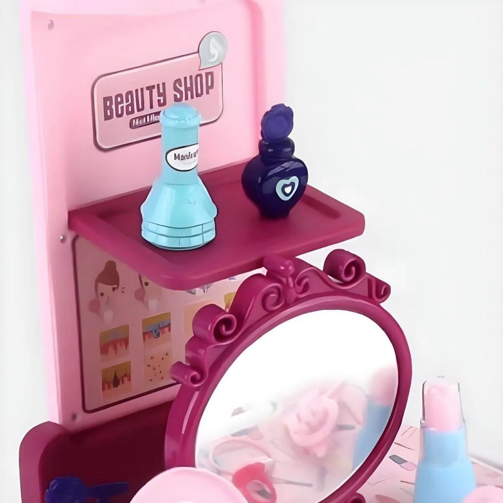 Purple Plastic Carriage-Style Kids Makeup Vanity with Mirror & Storage
