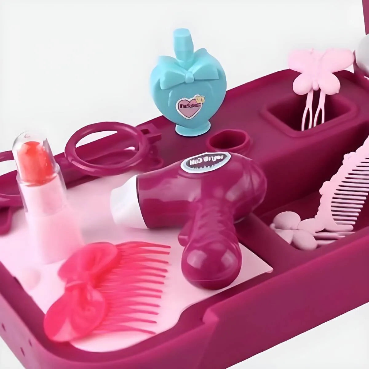 Purple Plastic Carriage-Style Kids Makeup Vanity with Mirror & Storage