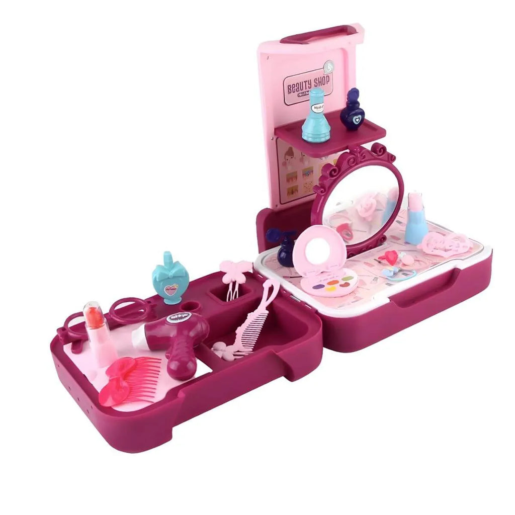 Purple Plastic Carriage-Style Kids Makeup Vanity with Mirror & Storage