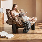 Purple Sculptural Emmi Chair in Teddy Fabric with Ash Wood Frame