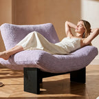 Purple Sculptural Emmi Chair in Teddy Fabric with Ash Wood Frame