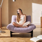 Purple Sculptural Emmi Chair in Teddy Fabric with Ash Wood Frame