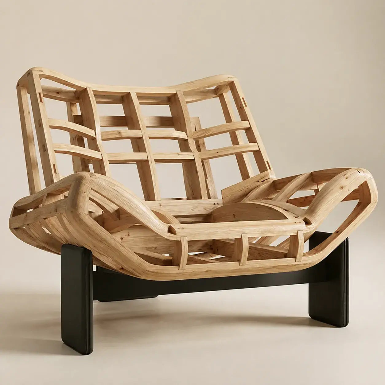Purple Sculptural Emmi Chair in Teddy Fabric with Ash Wood Frame