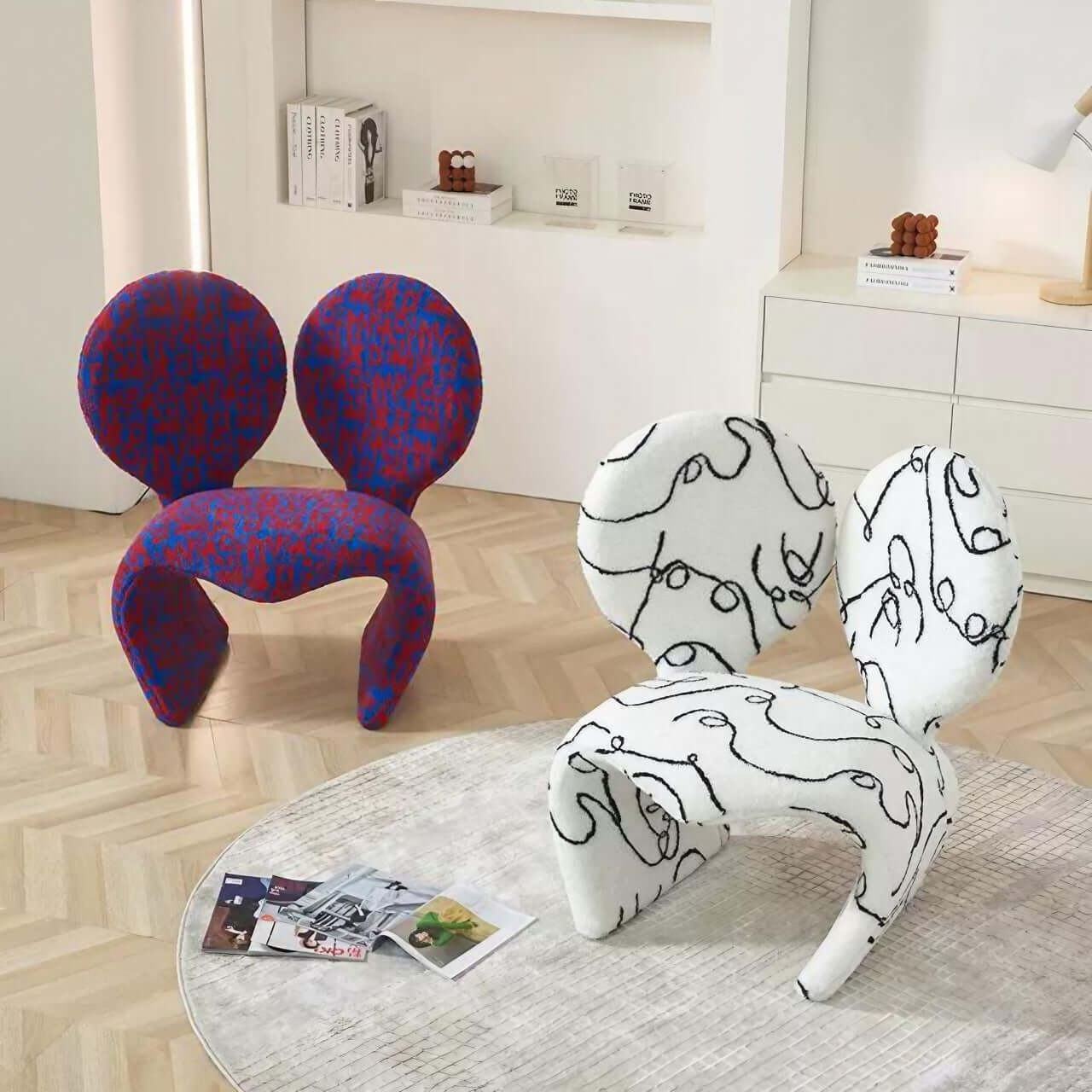 Single leisure sofa chair with purple teddy fabric and creative Mickey ear design main product image メイン画像
