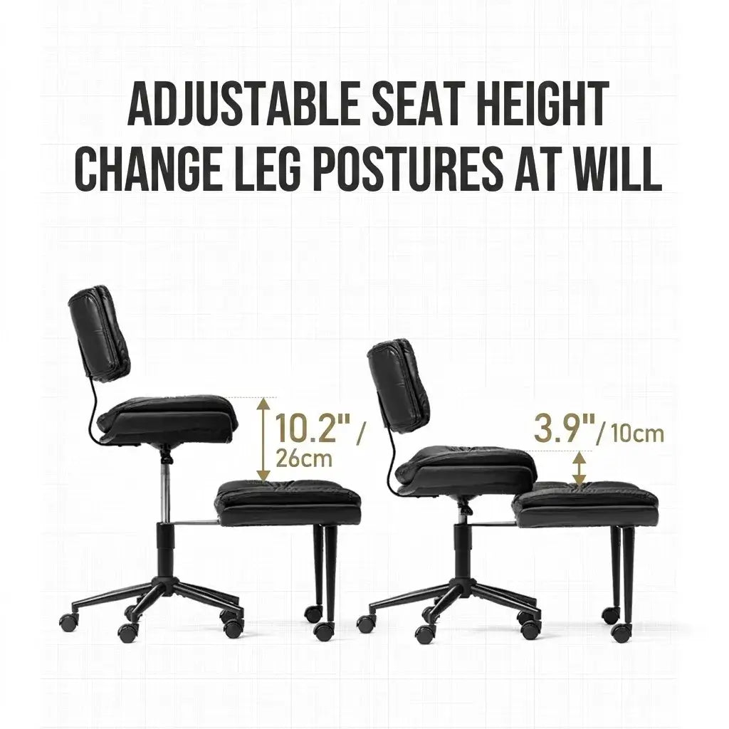Quilted Black PU Meditation Office Chair With Ottoman, Swivel Storage Design