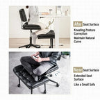 Quilted Black PU Meditation Office Chair With Ottoman, Swivel Storage Design