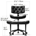 Quilted Black PU Meditation Office Chair With Ottoman, Swivel Storage Design Dimensions