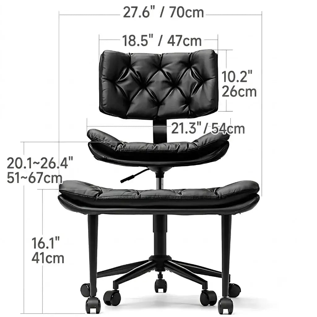 Quilted Black PU Meditation Office Chair With Ottoman, Swivel Storage Design Dimensions