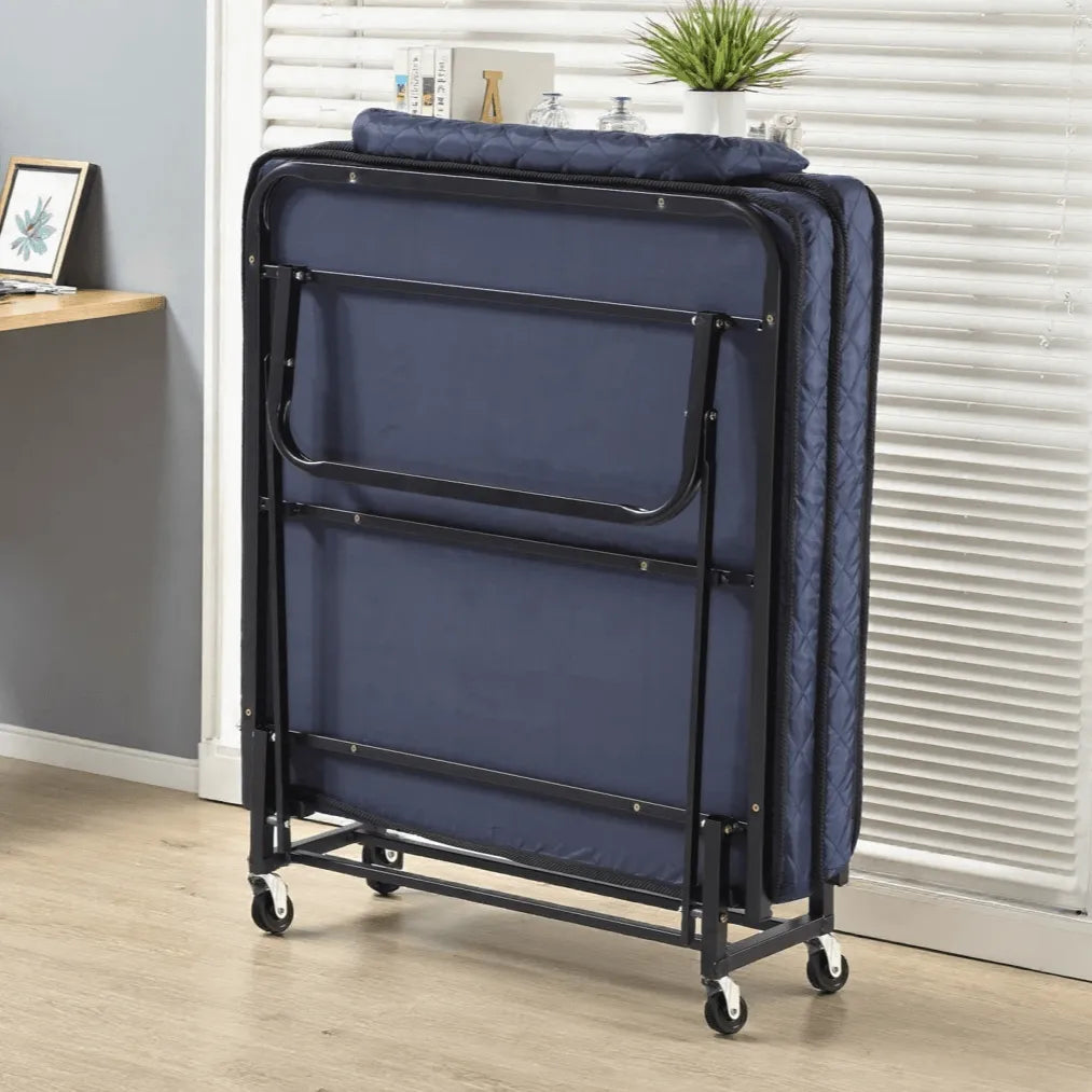 Quilted Upholstered Rollaway Bed With Cushioned Armrest, Space-Saving Guest Sleeper
