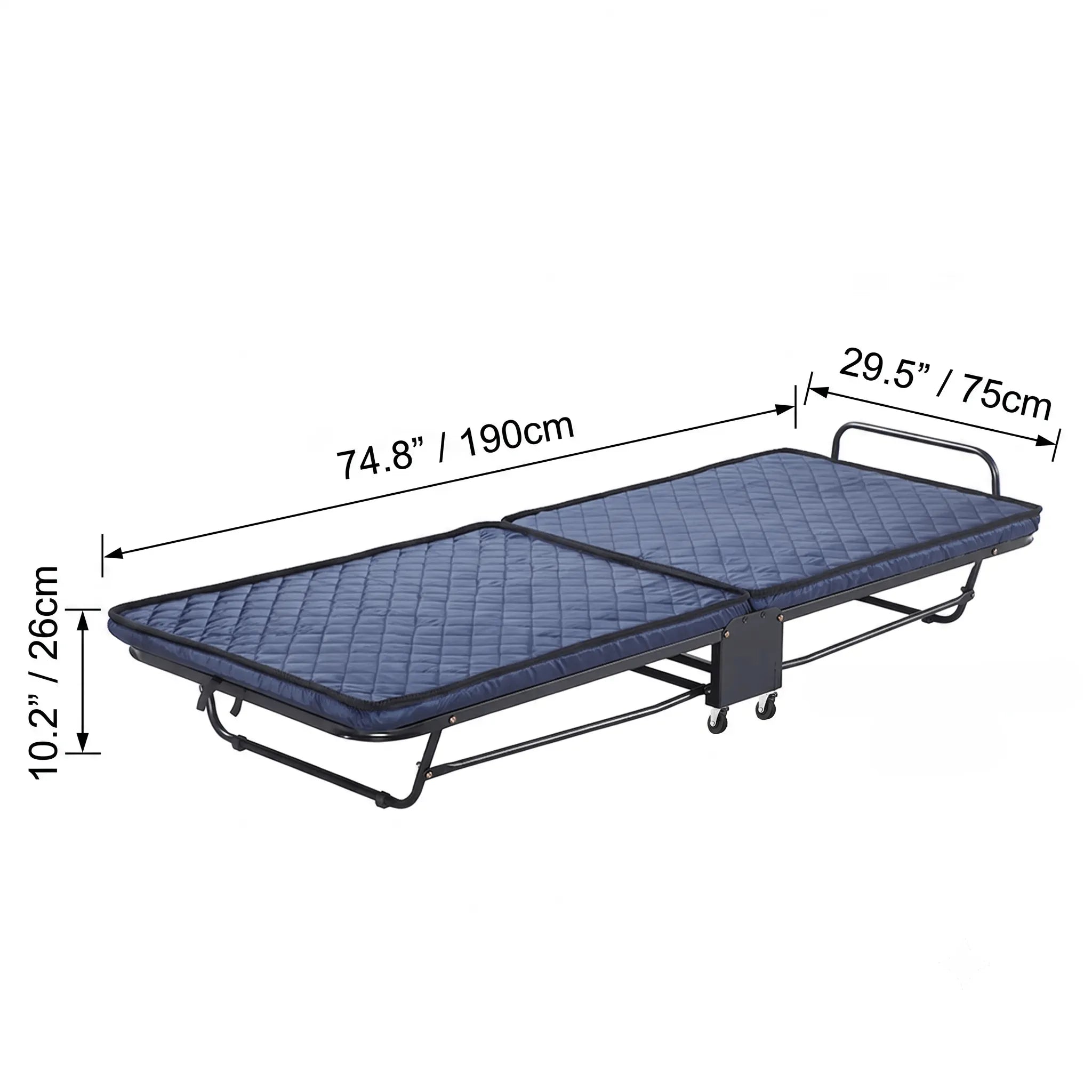 Quilted Upholstered Rollaway Bed With Cushioned Armrest, Space-Saving Guest Sleeper