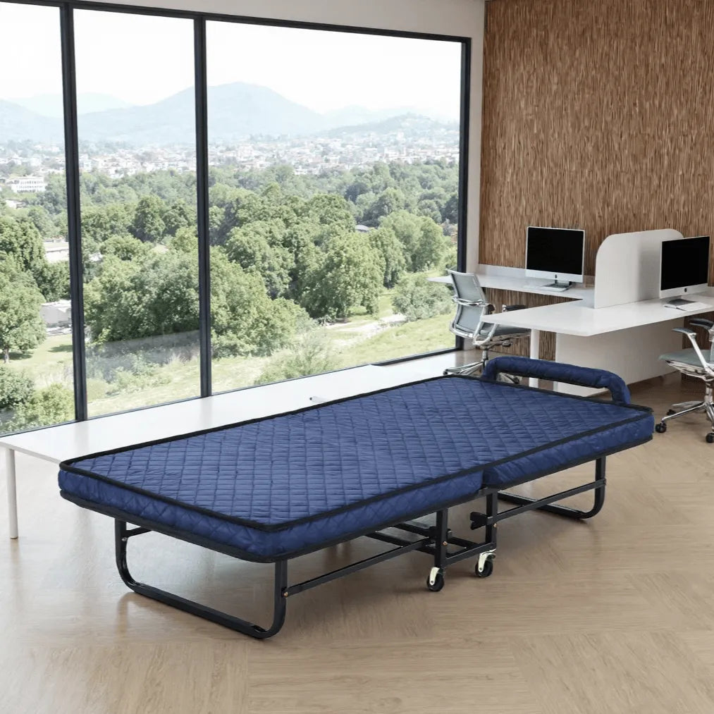 Quilted Upholstered Rollaway Bed With Cushioned Armrest, Space-Saving Guest Sleeper Secondary image