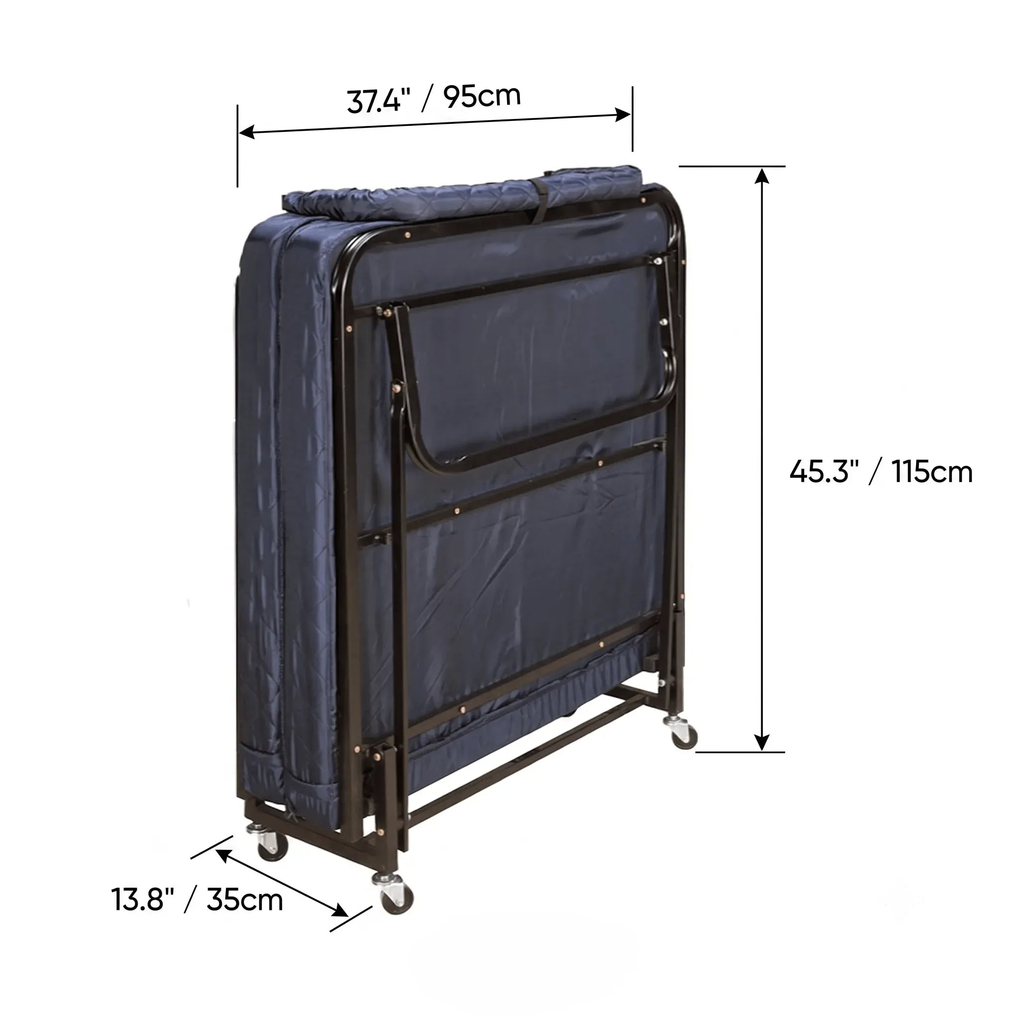 Quilted Upholstered Rollaway Bed With Cushioned Armrest, Space-Saving Guest Sleeper Dimensions
