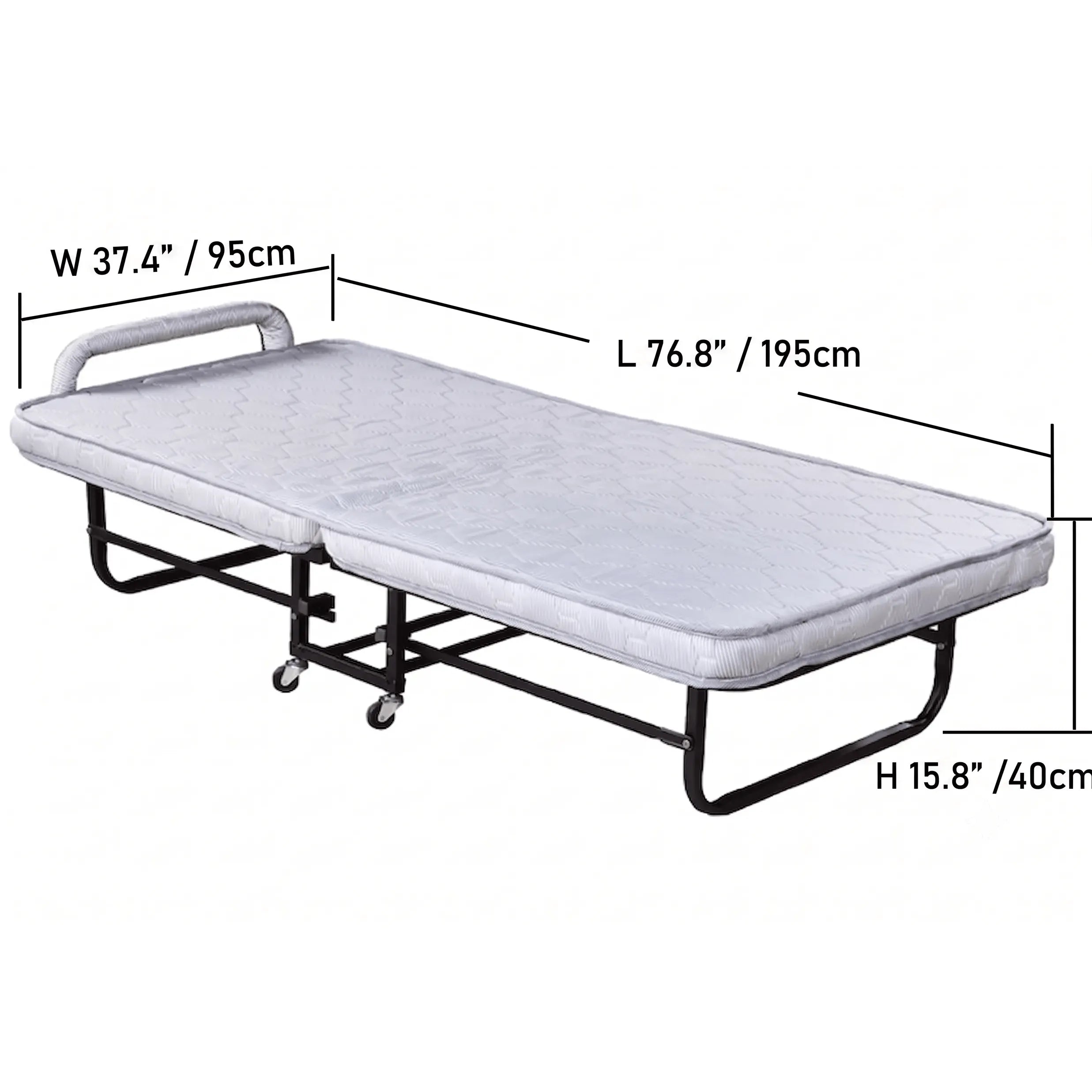 Quilted Upholstered Rollaway Bed With Cushioned Armrest, Space-Saving Guest Sleeper
