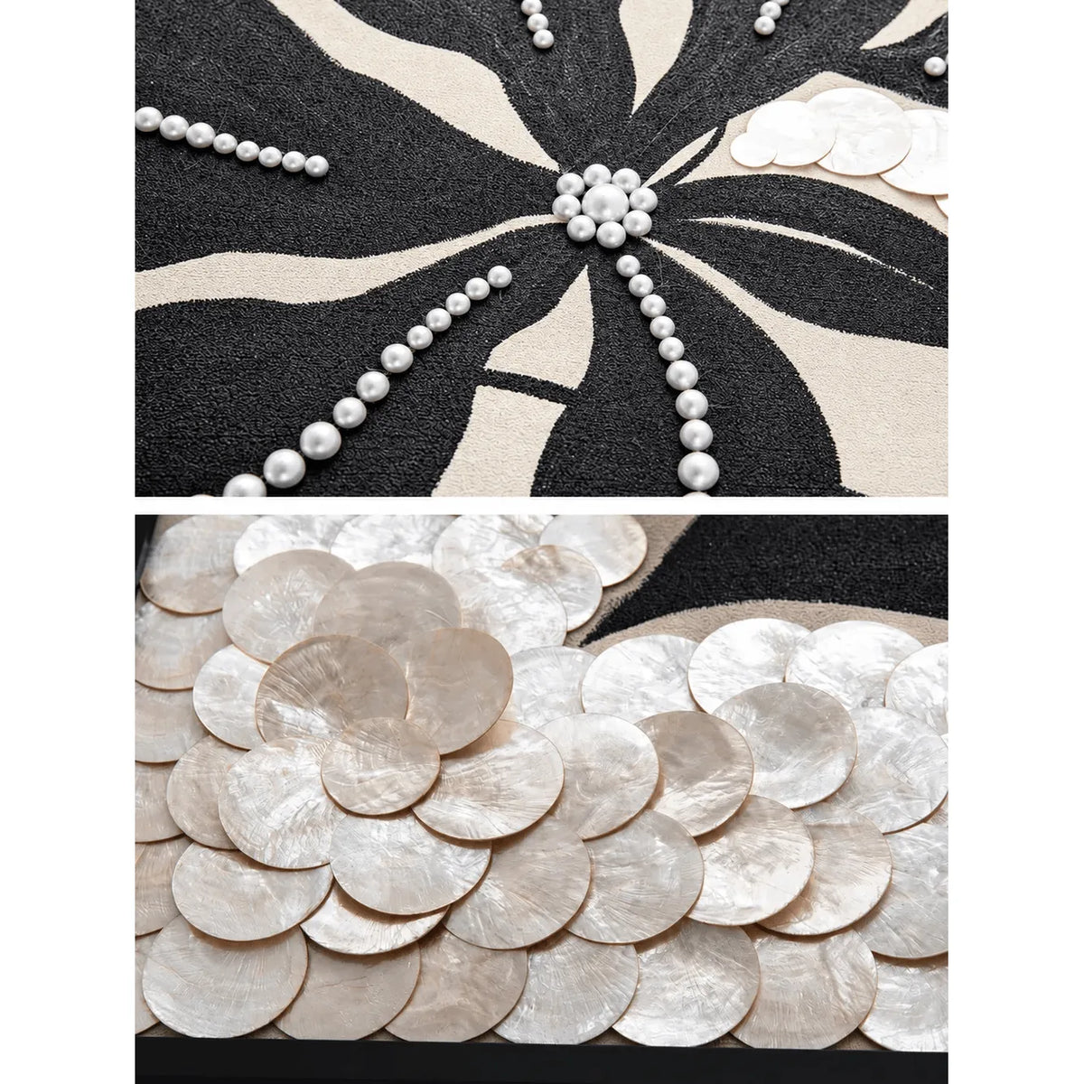 Radiant Floral Mother of Pearl Wall Art with Textured Black Relief