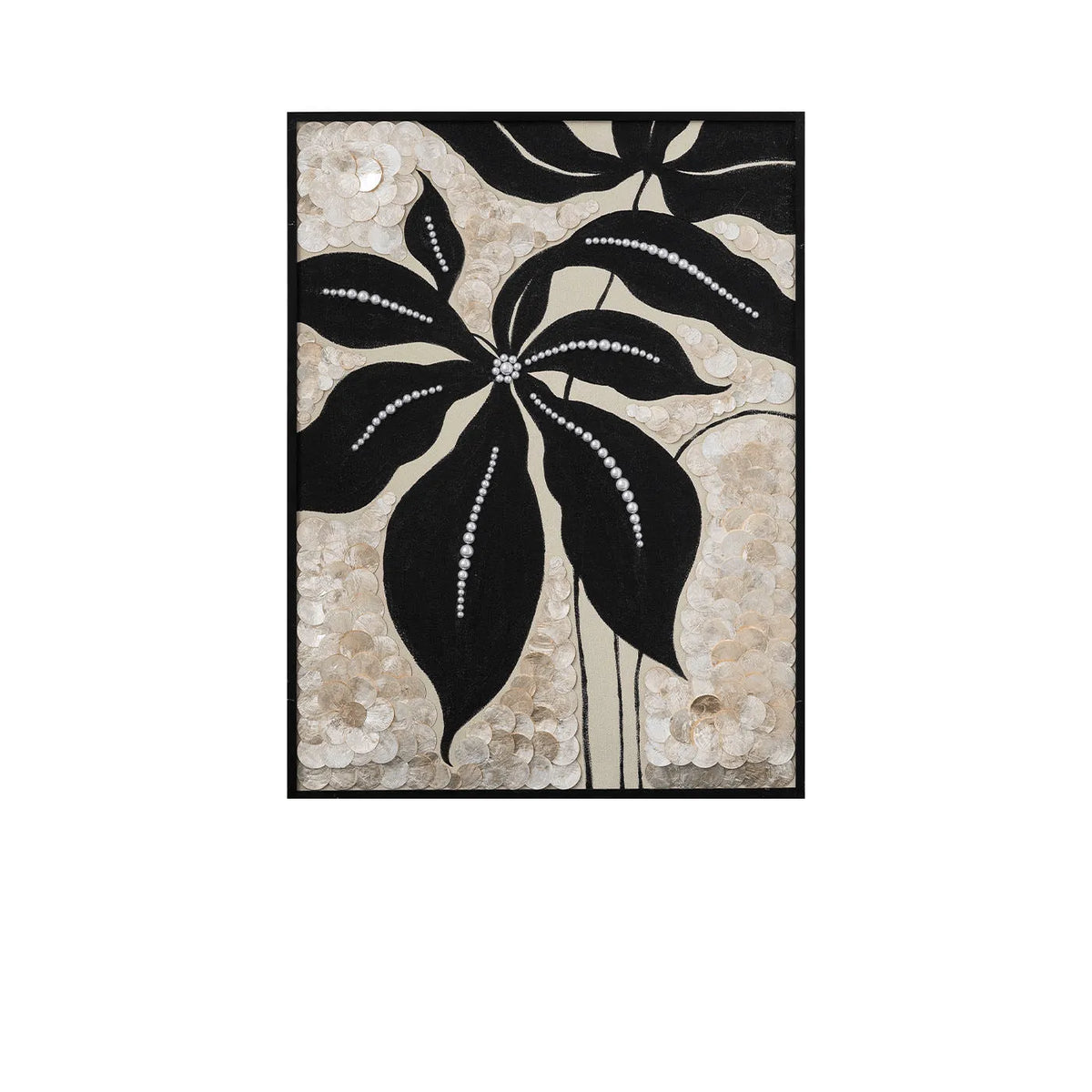 Radiant Floral Mother of Pearl Wall Art with Textured Black Relief