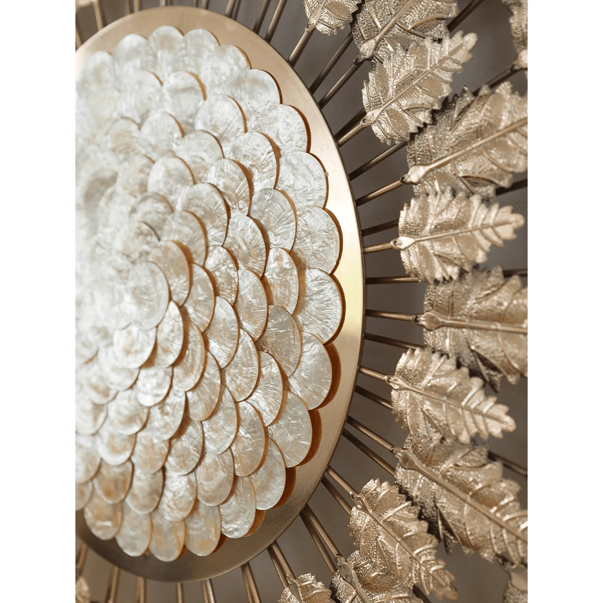 Radiant Golden Leaf Mother of Pearl Wall Art for Elegant Living Spaces