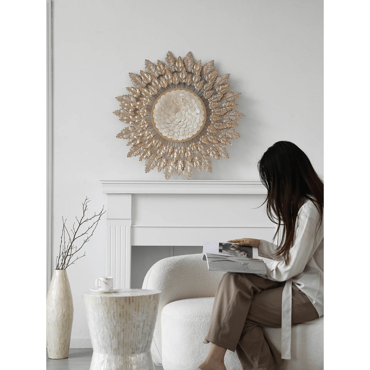 Radiant Golden Leaf Mother of Pearl Wall Art for Elegant Living Spaces