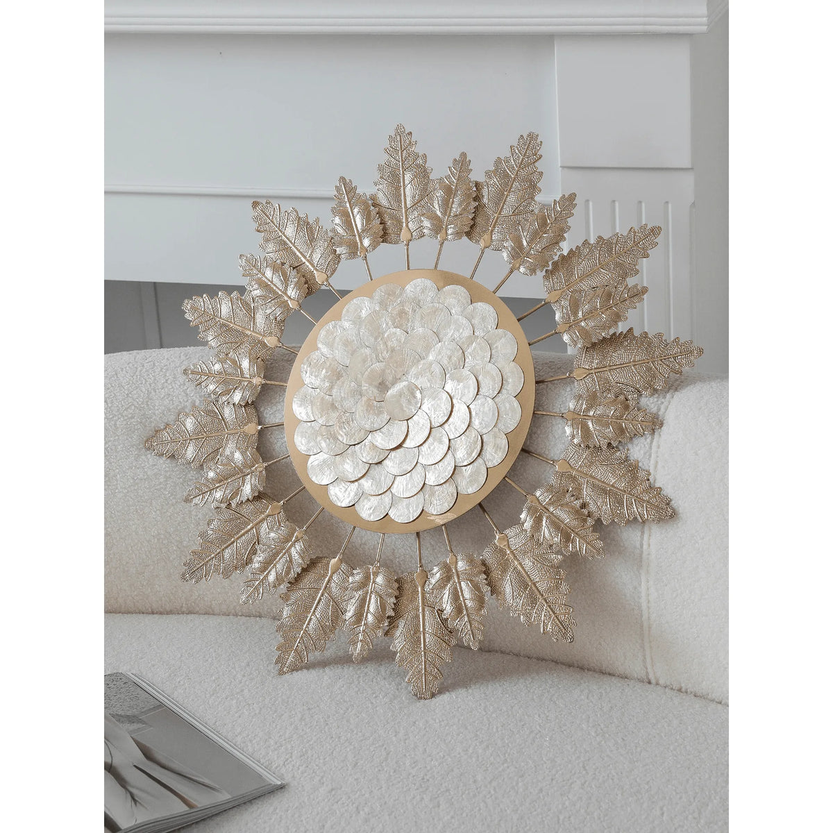 Radiant Golden Leaf Mother of Pearl Wall Art for Elegant Living Spaces