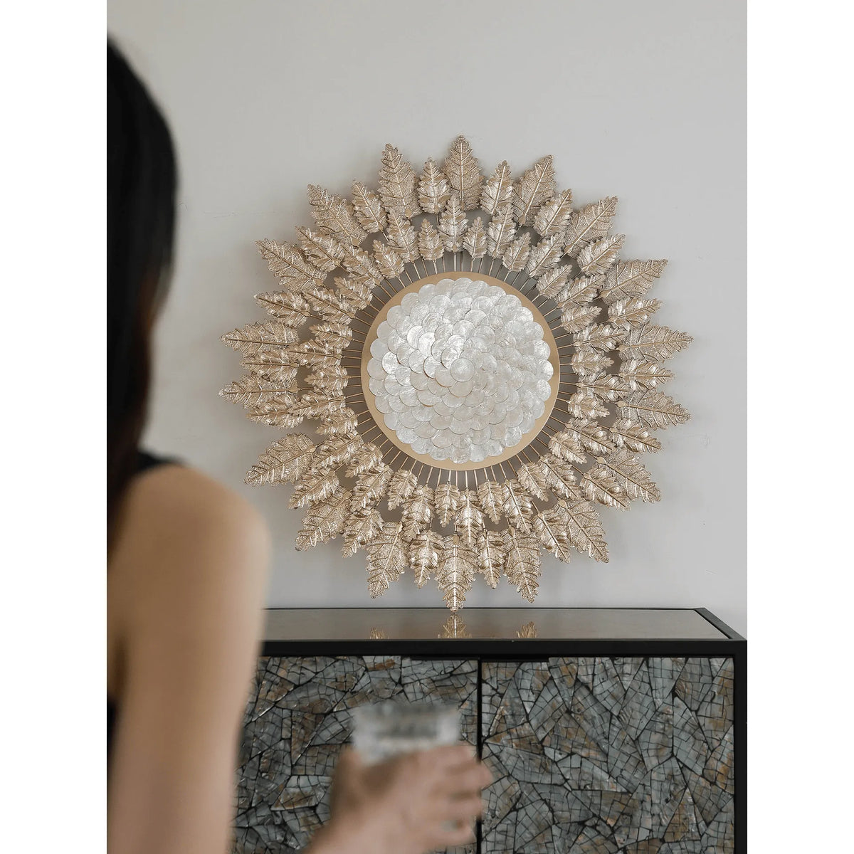 Radiant Golden Leaf Mother of Pearl Wall Art for Elegant Living Spaces