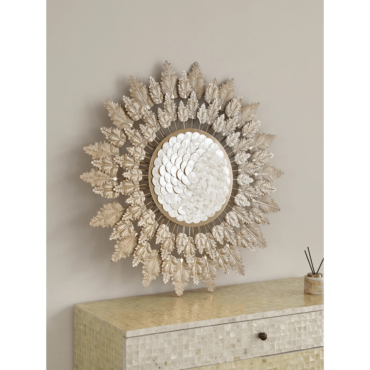 Radiant Golden Leaf Mother of Pearl Wall Art for Elegant Living Spaces Main Product Image